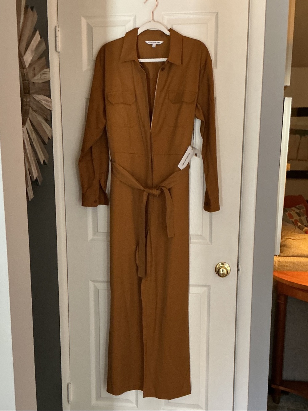 Elizabeth and James Camel Utility Jumpsuit with Self Tie Waist